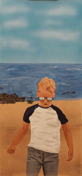 Junge am Strand, Acryl auf Hartfaser, bündig gerahmt, L x B: 73 cm x 34 cm, signiert