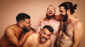 A group of men of all colors and body shapes