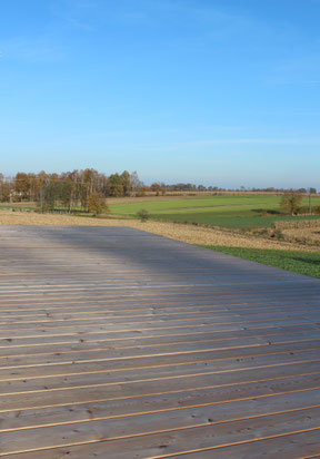 taras - powierzchnia z desek z modrzewia syberyjskiego - 100m2 - architekt Kęty