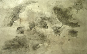 荷6 HE 6  58X93CM  纸本水墨与植物色 INK & MINERAL COLOR ON PAPER 2003