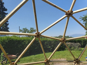 Dôme géodésique volière, structure en bois