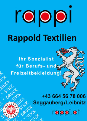  rappi Rappold Textilien Druckerei Stickerei Graz Umgebung Deutschlandsberg beste Stickerei Profi Stickerei Feldbach Fürstenfeld Radkersburg Hartberg Weiz Gleisdorf Leoben Kapfenberg Liezen Köflach Voitsberg Zeltweg Knittelfeld Murau Murtal Mürztal