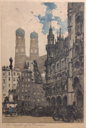 Kasimir Luigi Original Farbradierung München Marienplatz