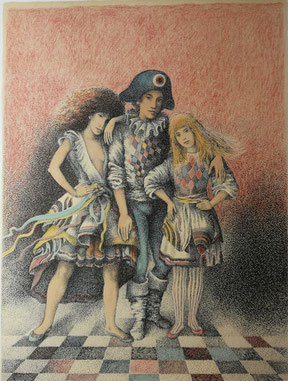 Kies Helmut Lithografie in Farbe Gaukler