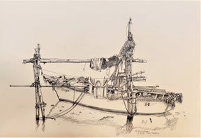 Lido Venezia Boot 1987 - Bleistift auf Papier, € 1.900,-