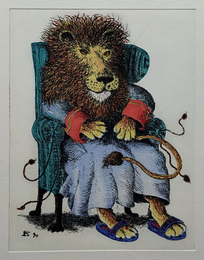 Bracher Erwin Original Farbradierung Löwe
