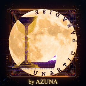 LunArtic Paradise – Visionäres Logo mit Mond, Kelch und kosmischer Symbolik. Logo von LunArtic Paradise: goldener Kelch vor Vollmond mit der Aufschrift ‚LUNARTIC PARADISE by AZUNA‘ – spirituell, futuristisch, künstlerisch.