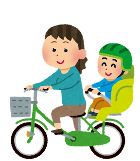 自転車で二人乗りをする親子の画像