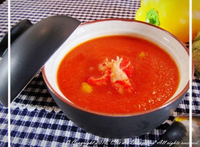 Gaspacho melon, tomates et écrevisses