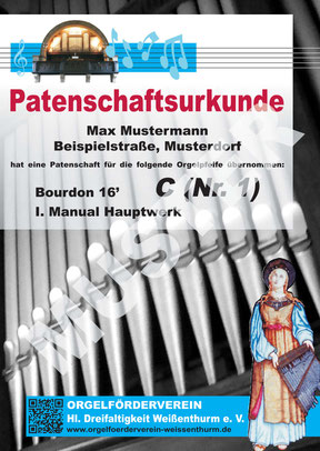 Patenschaftsurkunde, Klais-Orgel, Hl. Dreifaltigkeit, Orgelförderverein