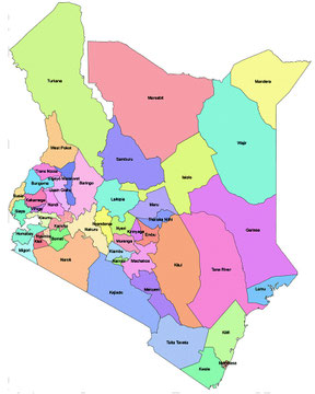 Kenya. Mappa Contee