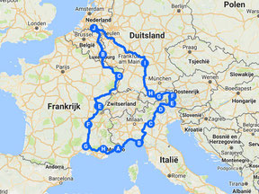 Route of a summer holiday through Europe