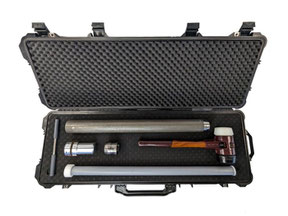 Soil sampling equipment with soil corer, sample xtractor and hardened crown in carrying case