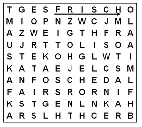 Buchstabenquadrat mit versteckten Nachnamen von 10 deutschsprachigen Schriftstellen