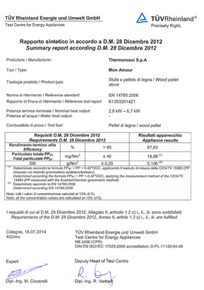 TUVによるモナムールの性能証明書