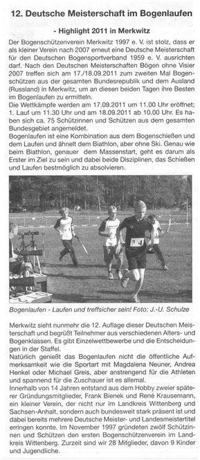 Artikel über 12. DM im Bogenlauf in Merkwitz 2011