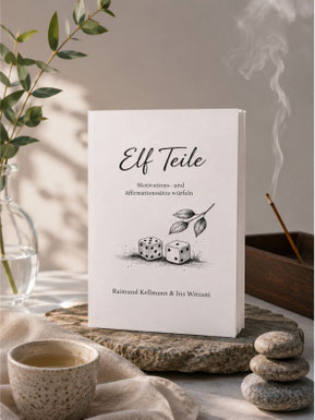 Buch „Elf Teile – Motivations- und Affirmationssätze würfeln“ von Raimund Kellmann und Iris Witzani für Motivation, Selbstreflexion und persönliche Entwicklung.