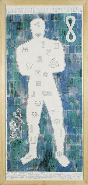 "Signore Francoforte", 1996, Mischtechnik auf Papier, 210 x 100 cm