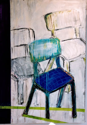 "Dachbodenfunde", 100 x 70 cm, Mischtechnik auf Leinwand