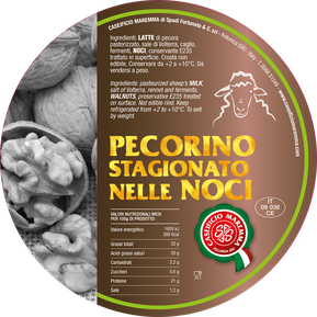 pecorino maremma new taste sheep sheep’s cheese dairy caseificio tuscany tuscan spadi follonica label italian origin milk italy matured aged in leaf leafs of walnut walnuts nut nuts refine refined flavored flavor stagionato nelle noci