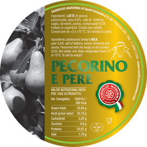 pecorino maremma new taste sheep sheep’s cheese dairy caseificio tuscany tuscan spadi follonica label italian origin milk italy matured aged flavored flavor aromatic e pere pear pears