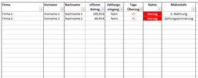 Excel Vorlage: Mahnung verwalten