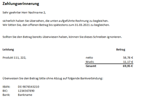 Excel Vorlage: Mahnung verwalten