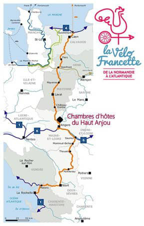 Itineraire de la velo francette Ouistreham La Rochelle