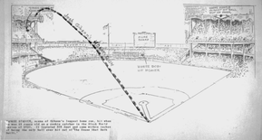 Il disegno/documento sul lungo fuoricampo di Josh Gibson allo Yankee stadium (Lawrence Hogan / National Baseball Hall of Fame Library)