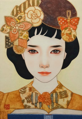 「おぼろ月」雲肌麻紙に岩絵具・水干絵具・墨・顔彩 P3