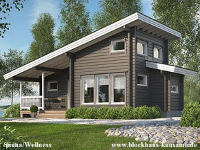 Blockhaus Rotkäppchen als Sauna- und Gästehaus passend zum Wohnhaus mit Pultdach - Bau - Hausbau - Saunahaus