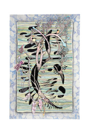 "Schädlingsparadies # Borkenkäfer", crayon on paper, 33x48cm