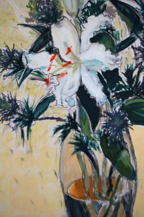 'Lillies 1', acrylic paints on paper.