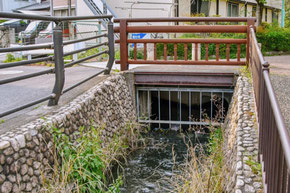 水質保全導水路(左から)と柳瀬川(荒子川)の合流地点