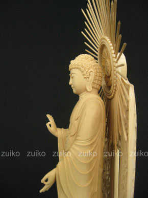 西弥陀　金箔肌粉　本山型台座西火炎光背割寸１尺3