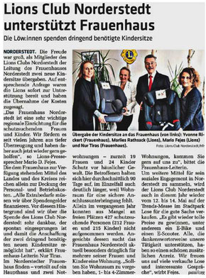 Lions Club Norderstedt unterstützt das Frauenhaus Norderstedt