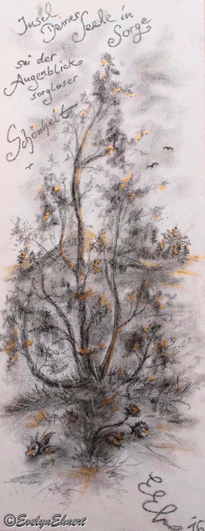 Evelyn Ehnert Kohle - Zeichnung mit Acryl auf Leinwand; Maße ca. L. x H. ca. 20x50cm Titel Zuversicht Bild_Zeichnung