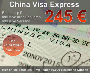 China Visum Express günstig 245 Euro Endpreis