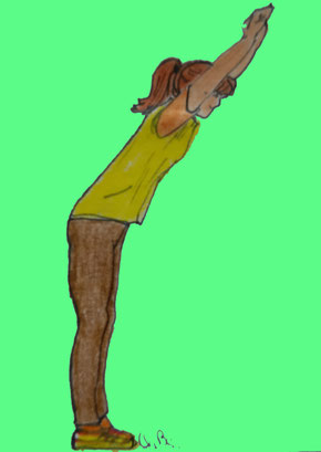 Zeichnung einer Frau, die mit gesreckten Armen den Oberkörper leicht nach vorne neigt