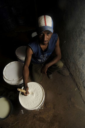 Cheese-making in a traditional case de queijo in Santo Antão *