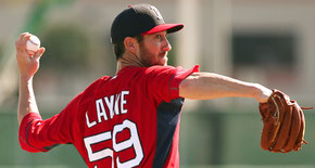 Nella foto Tom Layne lanciatore dei Boston Red Sox cresciuto all'University of Mount Olive