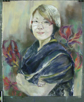 パステル画　人物画　絵画　「Be Near Me」 パステル画 人物画の通販 by ☆ハッピーカラー☆｜ラクマ