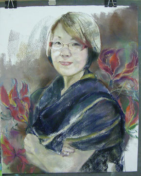 パステル画　人物画　絵画　「Be Near Me」 パステル画人物画