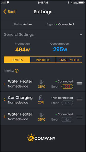 Einstellungen Solar Manager Handy-App für Kunden