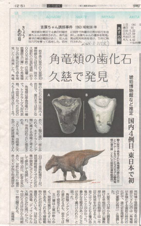 久慈市発見:名称【三陸ジュラシック・パーク】3月31日河北新報