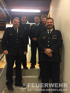 v.l.n.r. Stellv. Jugendwart Manuel Bauer, Kreisjugendwart Andreas Jerhof, Jugendleiter Kai Penkwitz, Kommandant Ulrich Zepf, Jugendwart Sebastian Bertelmann
