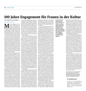 Gerlinde Förster, 100 Jahre Engagenment für Frauen in der Kultur. Die GEDOK feiert Jubiläum, in: Politik & Kultur. Zeitung des Deutschen Kulturrates, 3/26, S. 6