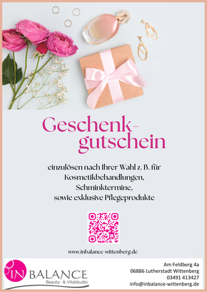 Kosmetikgutschein, Geschenkgutschein, InBALANCE Wittenberg, Kosmetik Wittenberg