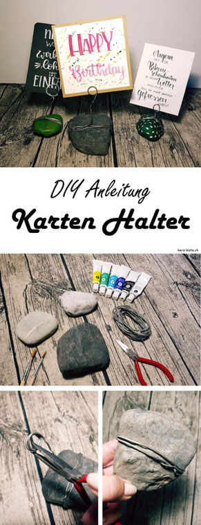Eine einfache DIY Anleitung wie du aus einem Stein und etwas Draht ganz einfach einen Lettering Halter basteln kannst! Deine Fotos, Letterings, Karten, Notizen und Zeichnungen kannst du so ganz einfach aufstellen und präsentieren.