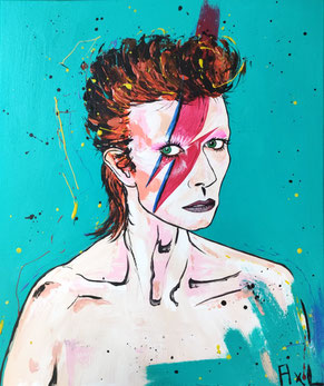 Tableau coloré et moderne de david bowie en ziggy avec éclair sur le visage